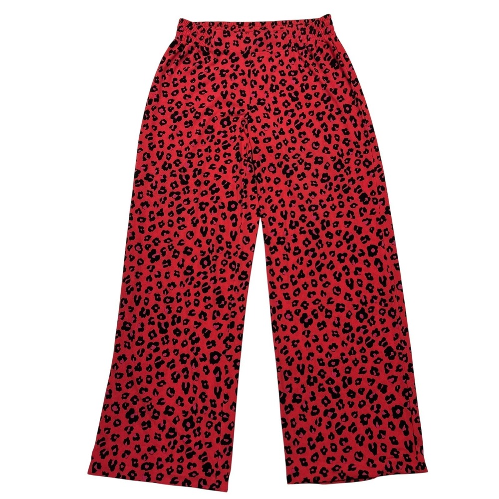 IMAN Women Pants Small Petite Red Cheetah Print Pull On Elastic Animal Boho